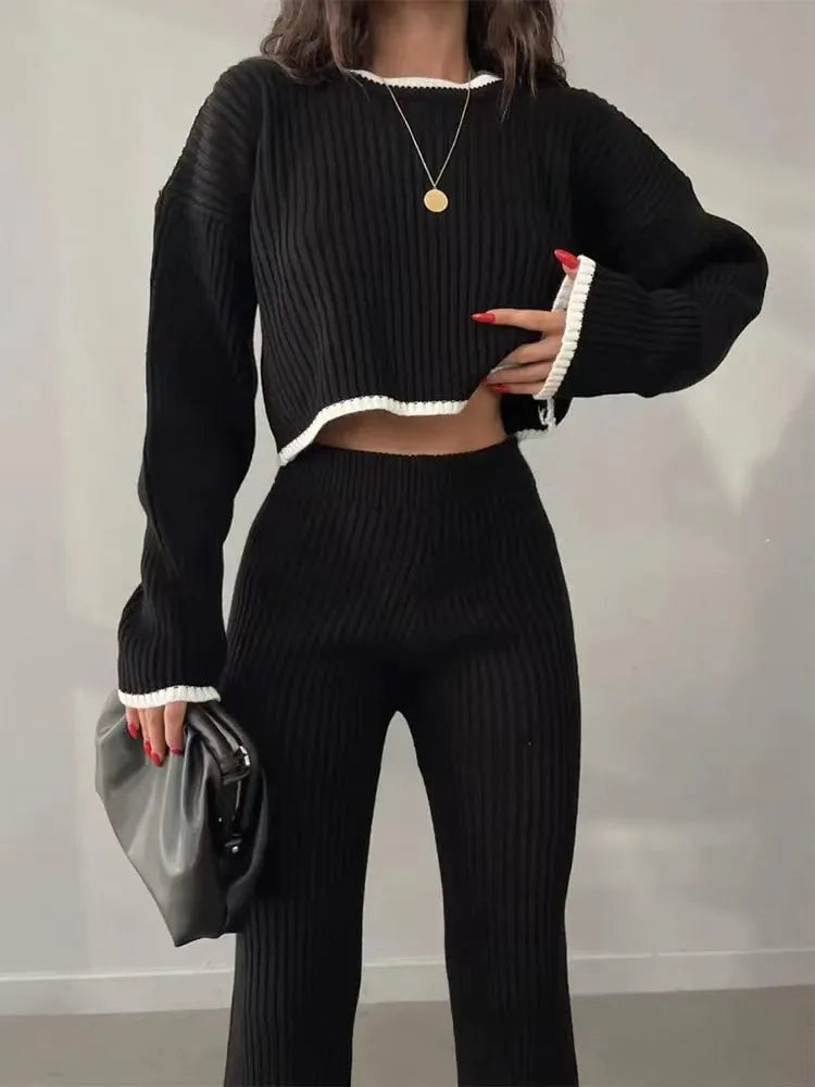 Autumn Winter 2‑Piece Knitted Tracksuit | Cozy Chic from Day to Night