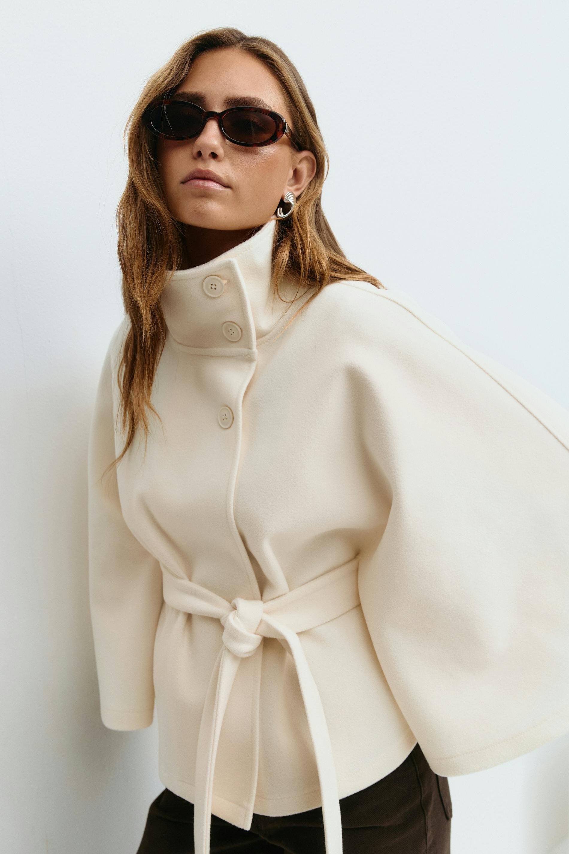 The Viral Belted Cape Jacket + Translucent Fleece‑Lined Tights