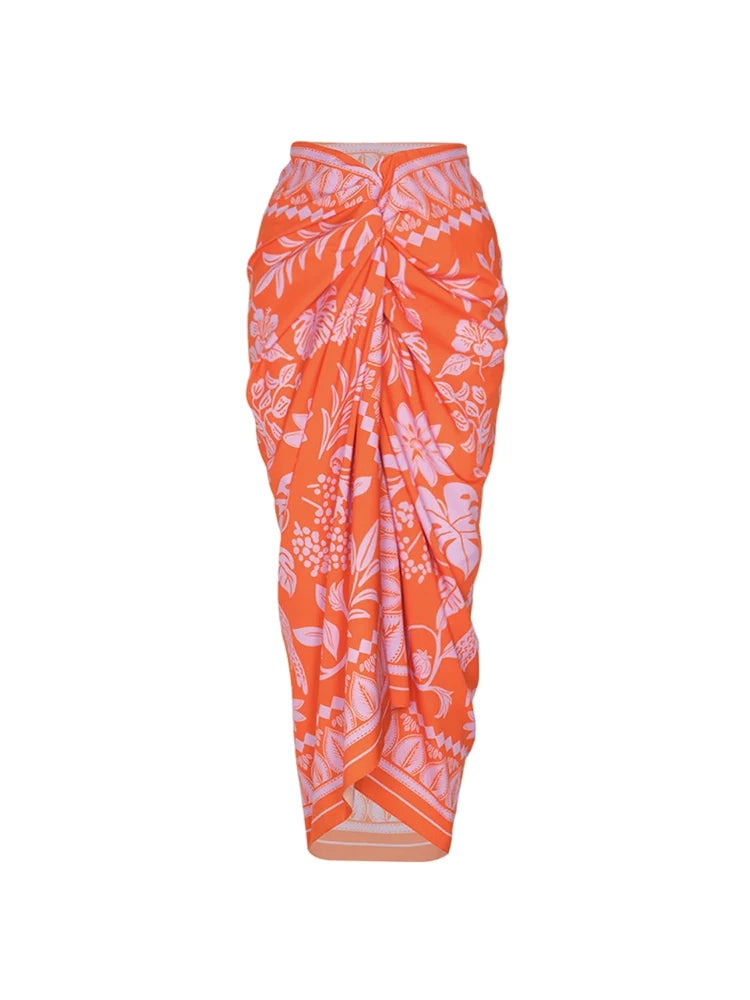 3D Floral Glossy Solid Swimsuit Set