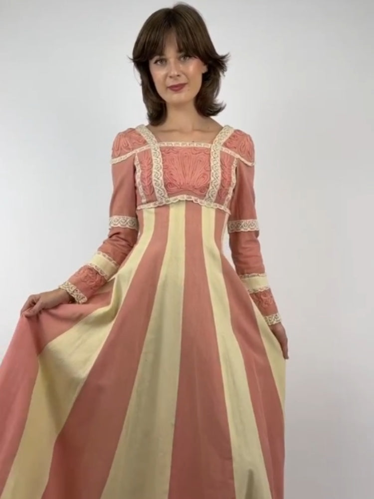 Ribbon Embroidered Stripe Maxi Dress