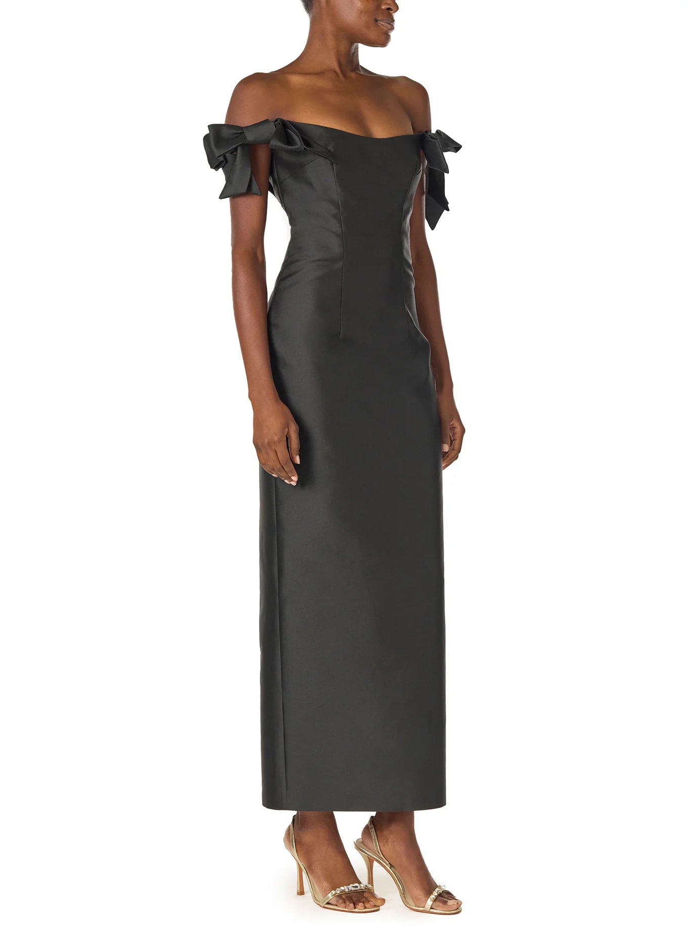 Bow Sleeve Off-Shoulder Midi Dress – Sleek, Feminine Elegance