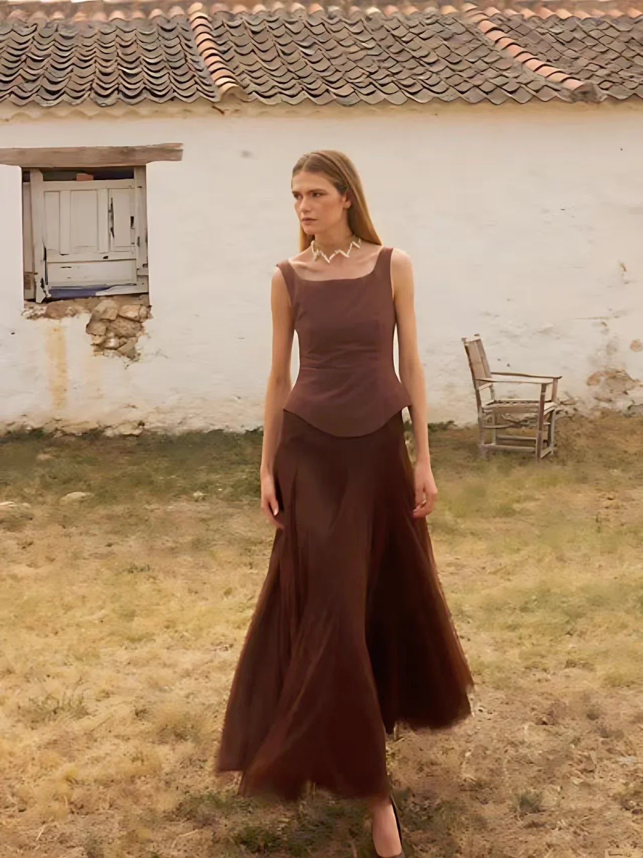 Pleated Bodice Midi Dress