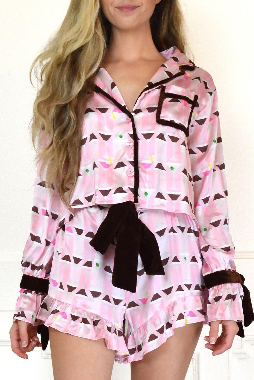 Tie Front Cotton Peplum Blouse Shorts