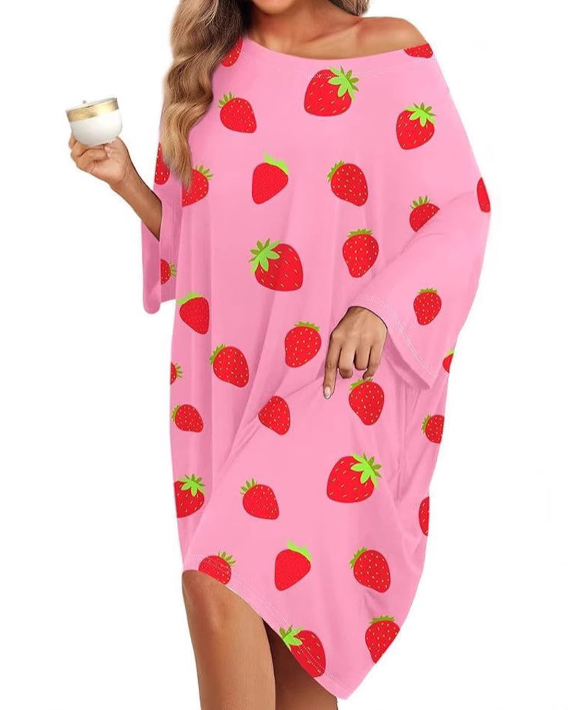 Women's Casual Printed Short Sleeves With Pockets Loose and Comfortable Home Wear