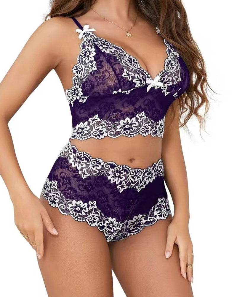 Sexy Lace Colorblock Underwear Set