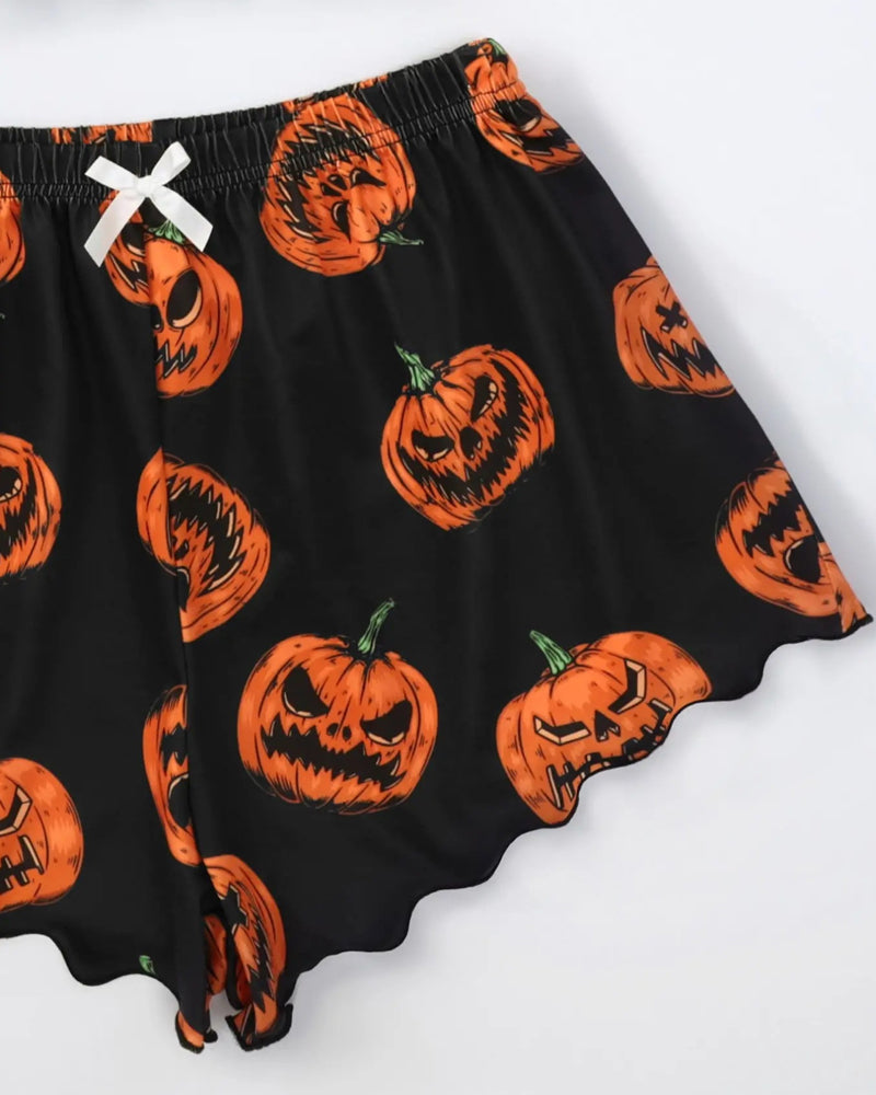 Halloween Fun Print Sleeveless Tank Top and Shorts Loungewear Set