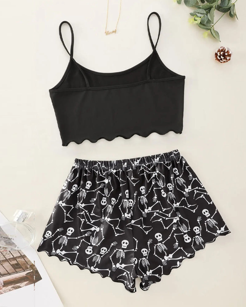 Halloween Fun Print Sleeveless Tank Top and Shorts Loungewear Set