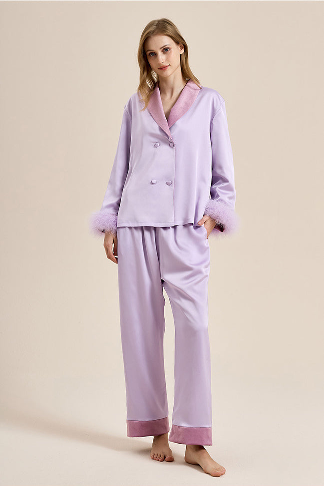 Feather Trim Red Pyjamas Set