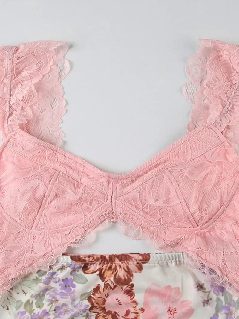 Floral Lace Plunge Maxi Dress