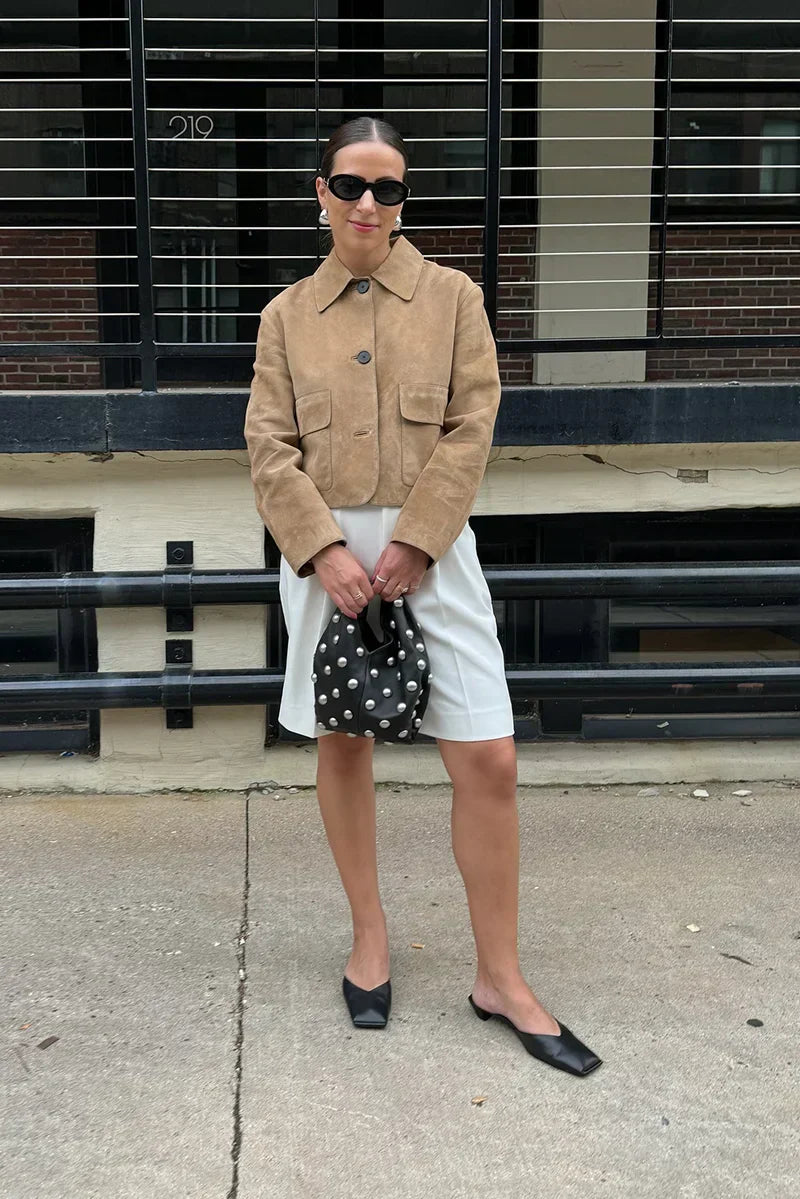 Cracked Suede Leather Jacket with Pocket