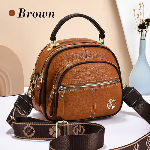 Classic Multifunctional Compartments Adjustable Wide Shoulder Strap Leather Crossbody Bag
