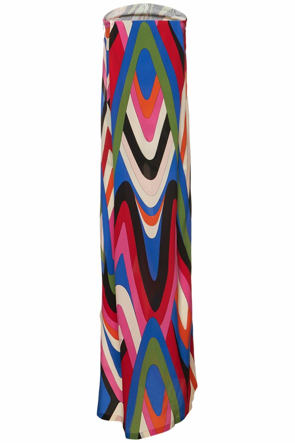 Strapless Side Slit Moiré Print Maxi Dress