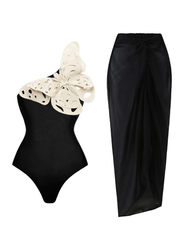 3D Butterfly Cutout One-Shoulder Swimsuit