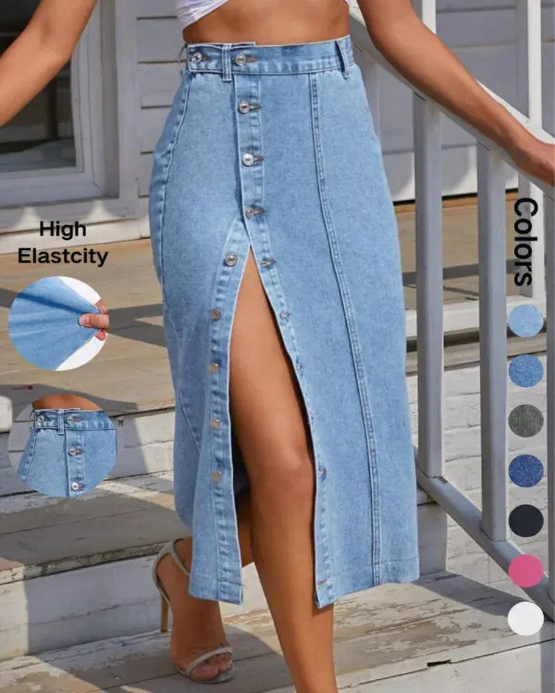 Women's Button Front Denim Skirt, Casual Fashion Skirt for Daily Wear