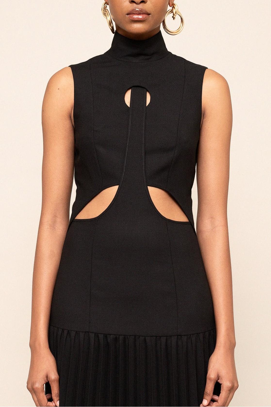 Pleated Cutout Maxi Dress – Bold Elegance in Black