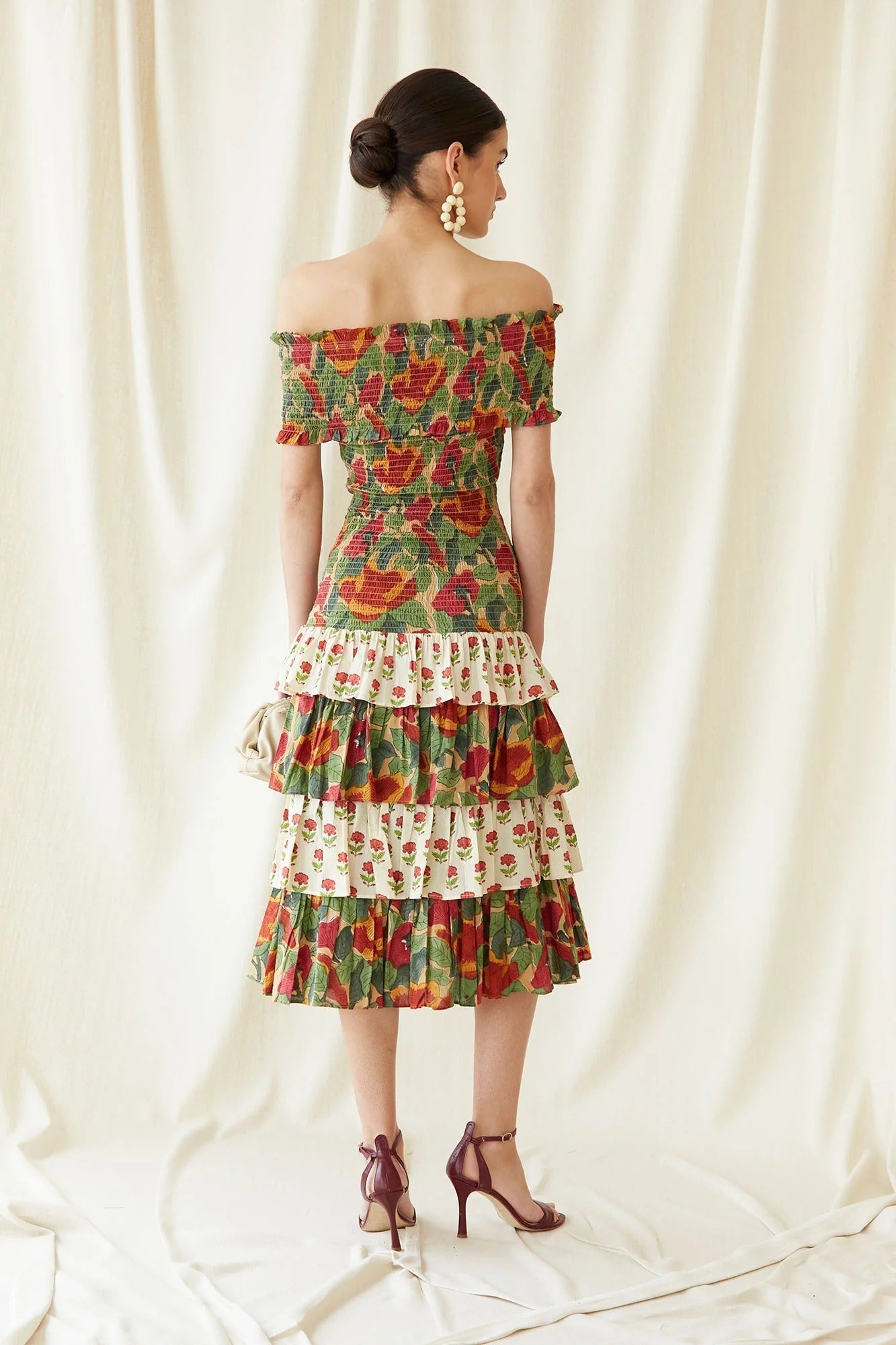 Multicolor May Midi Dress – Bardot Floral Midi Elegance