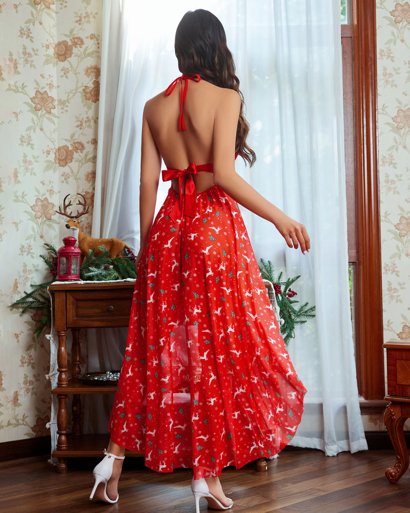 Deep V Neck Lace Mesh Dress