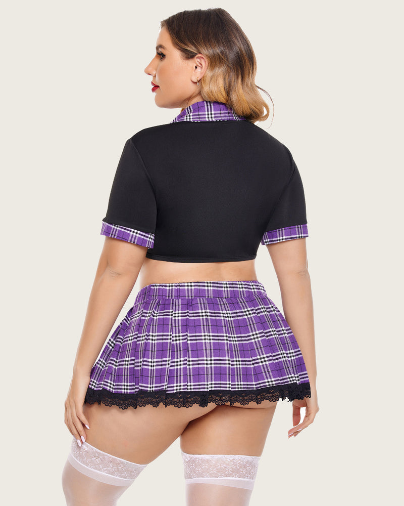 Plus Size Lingerie with Tie Top and Mini Skirt