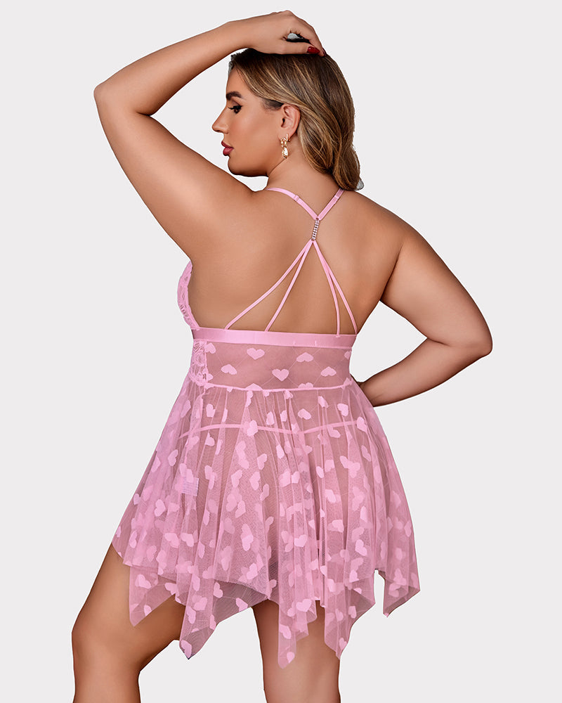 Plus Size Lace Front Slit Nightdress
