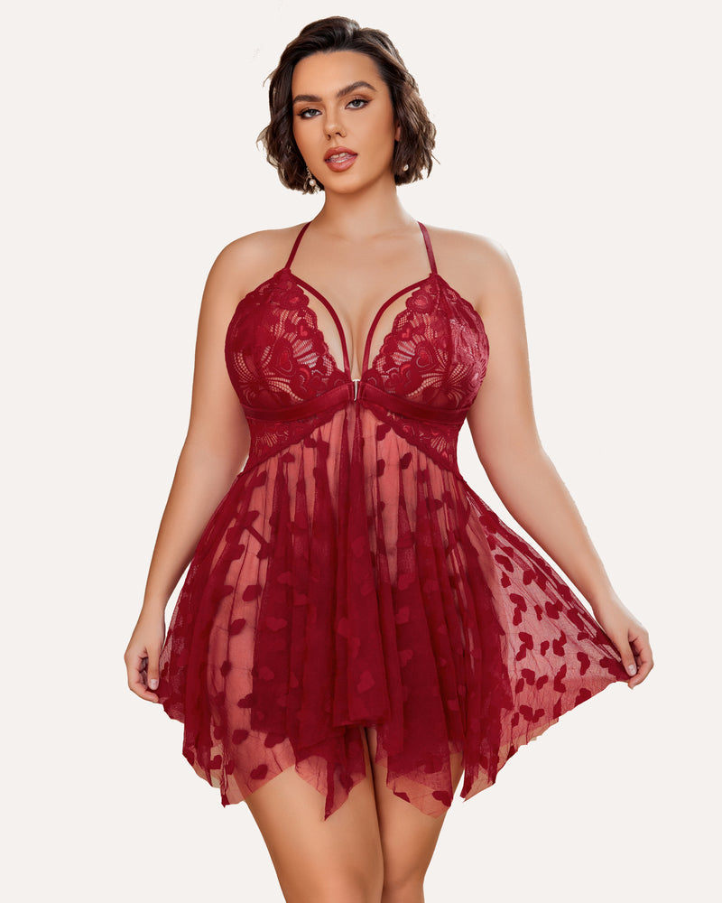 Plus Size Lace Front Slit Nightdress