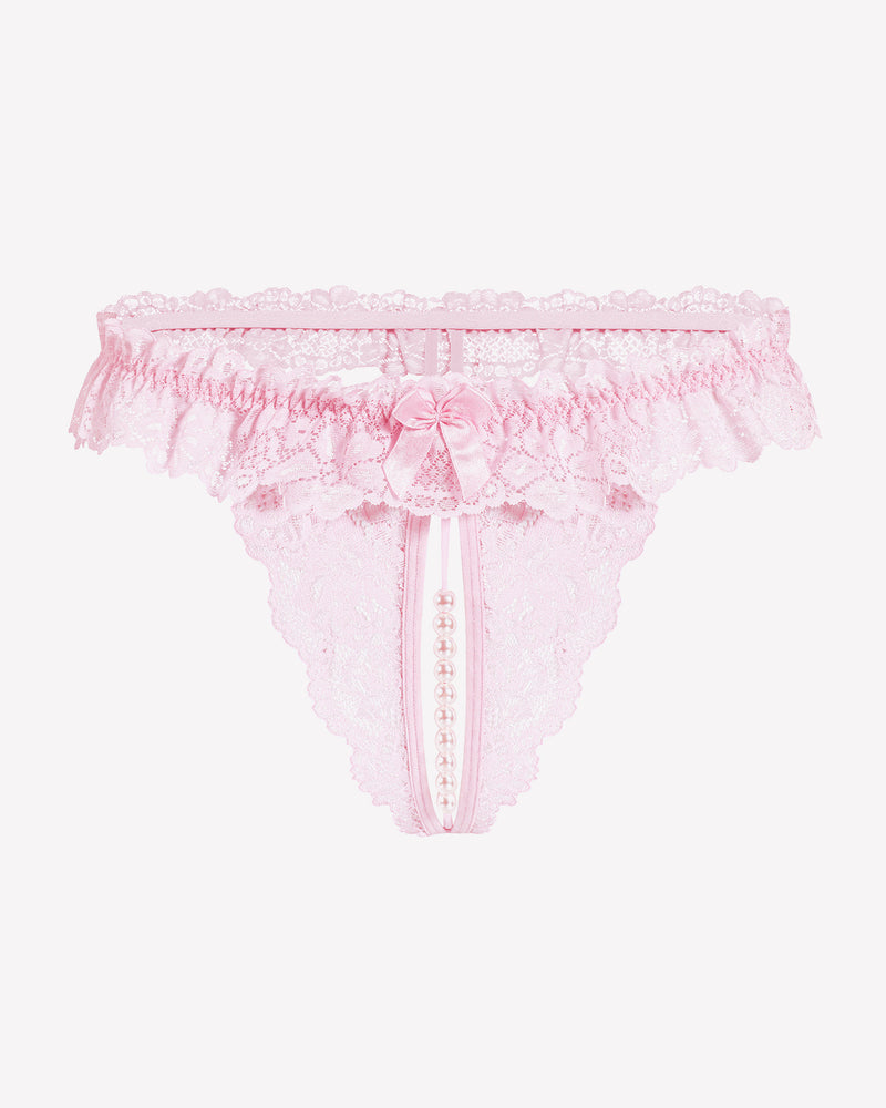 Lace Low Waist Thongs with Pearls Ball