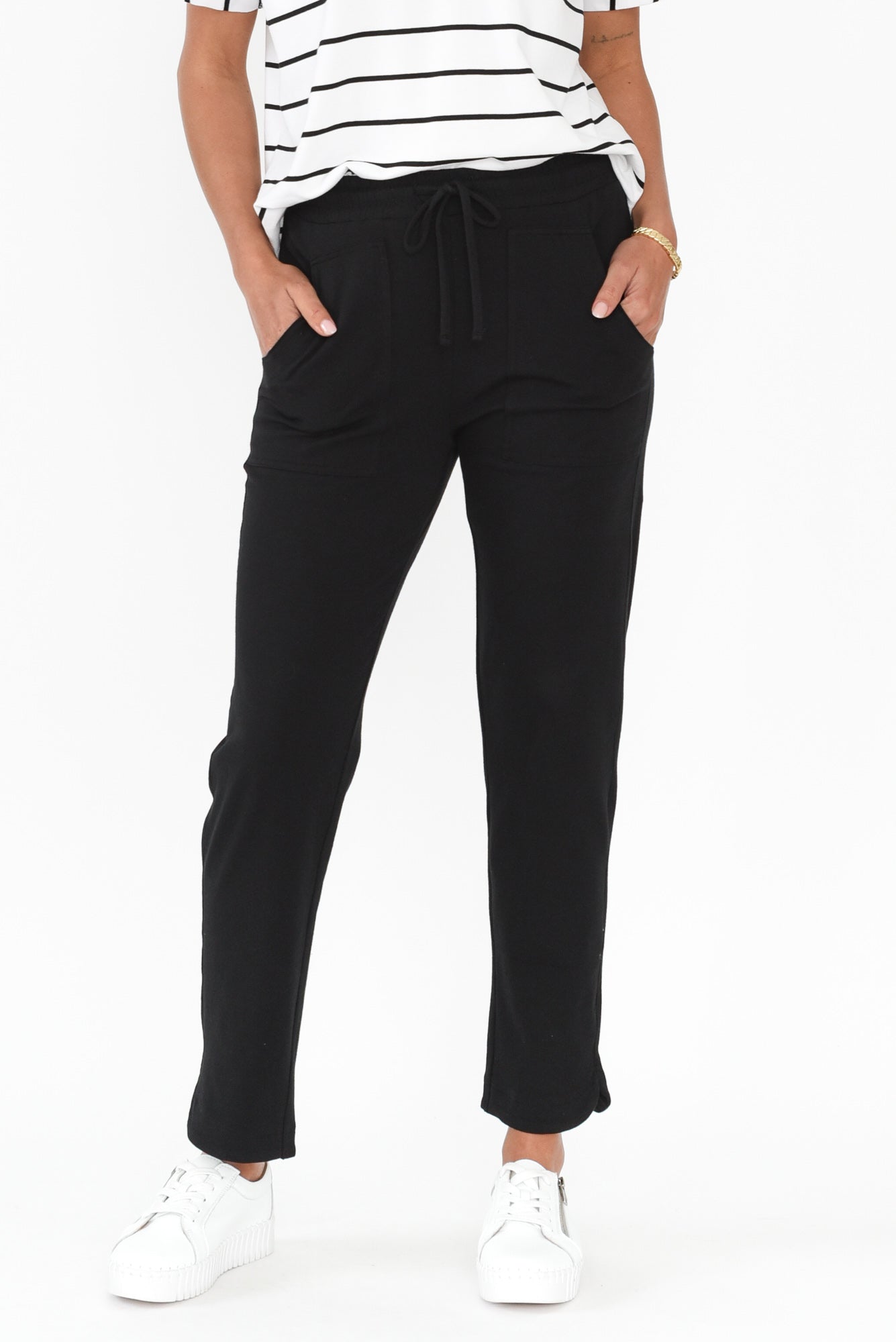 Angie Black Cotton Drawstring Pants