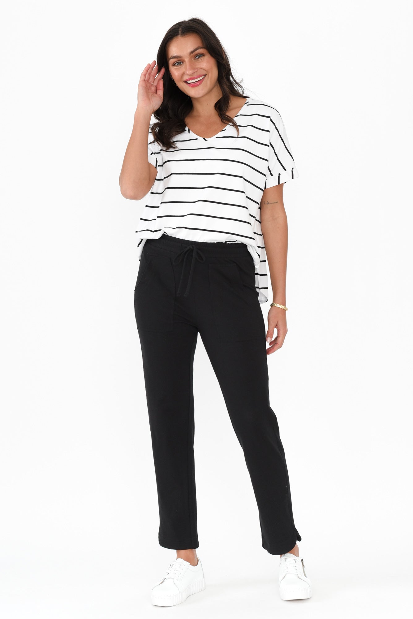 Angie Black Cotton Drawstring Pants