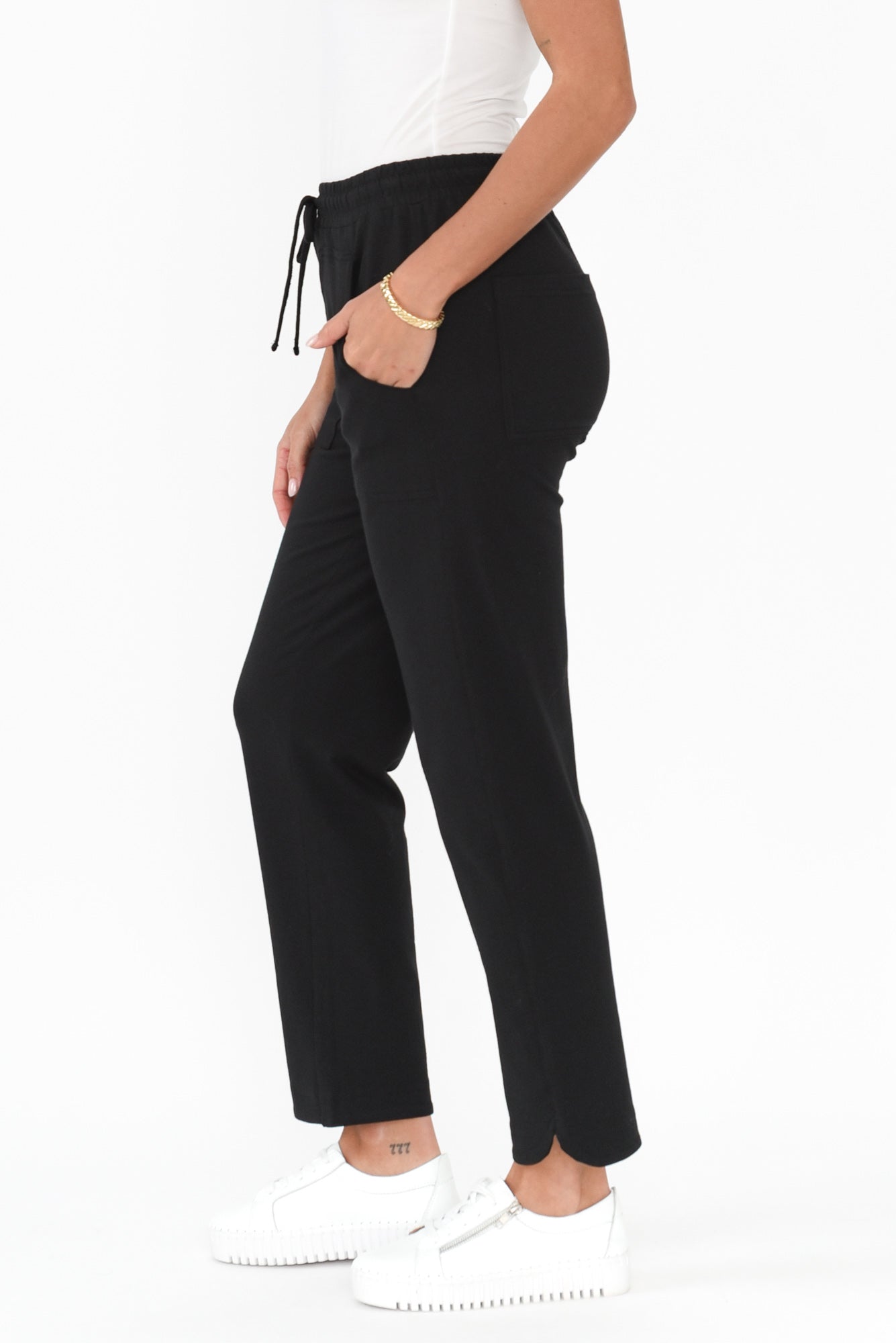 Angie Black Cotton Drawstring Pants