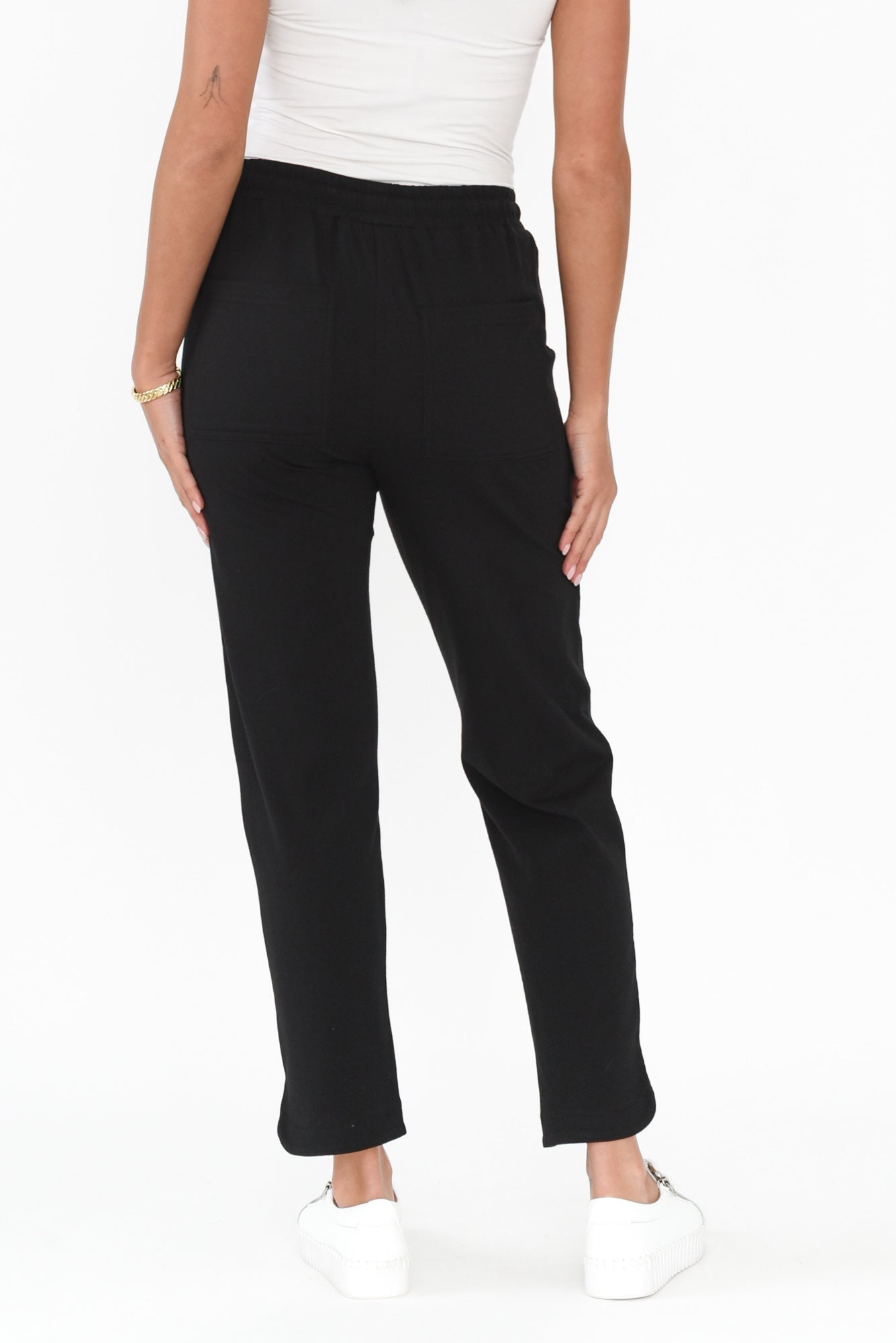 Angie Black Cotton Drawstring Pants
