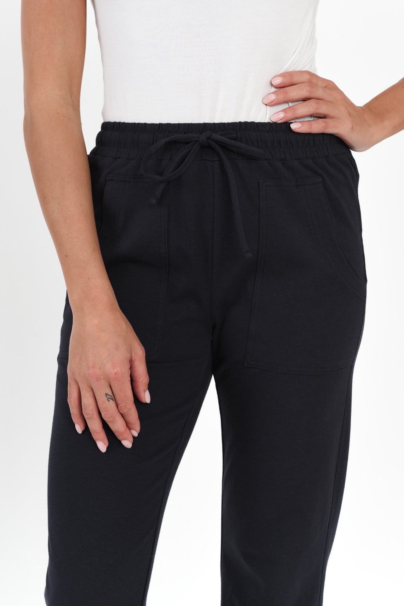 Angie Navy Cotton Drawstring Pants