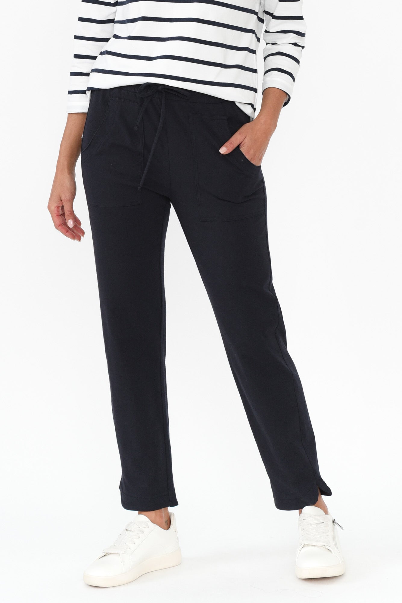 Angie Navy Cotton Drawstring Pants