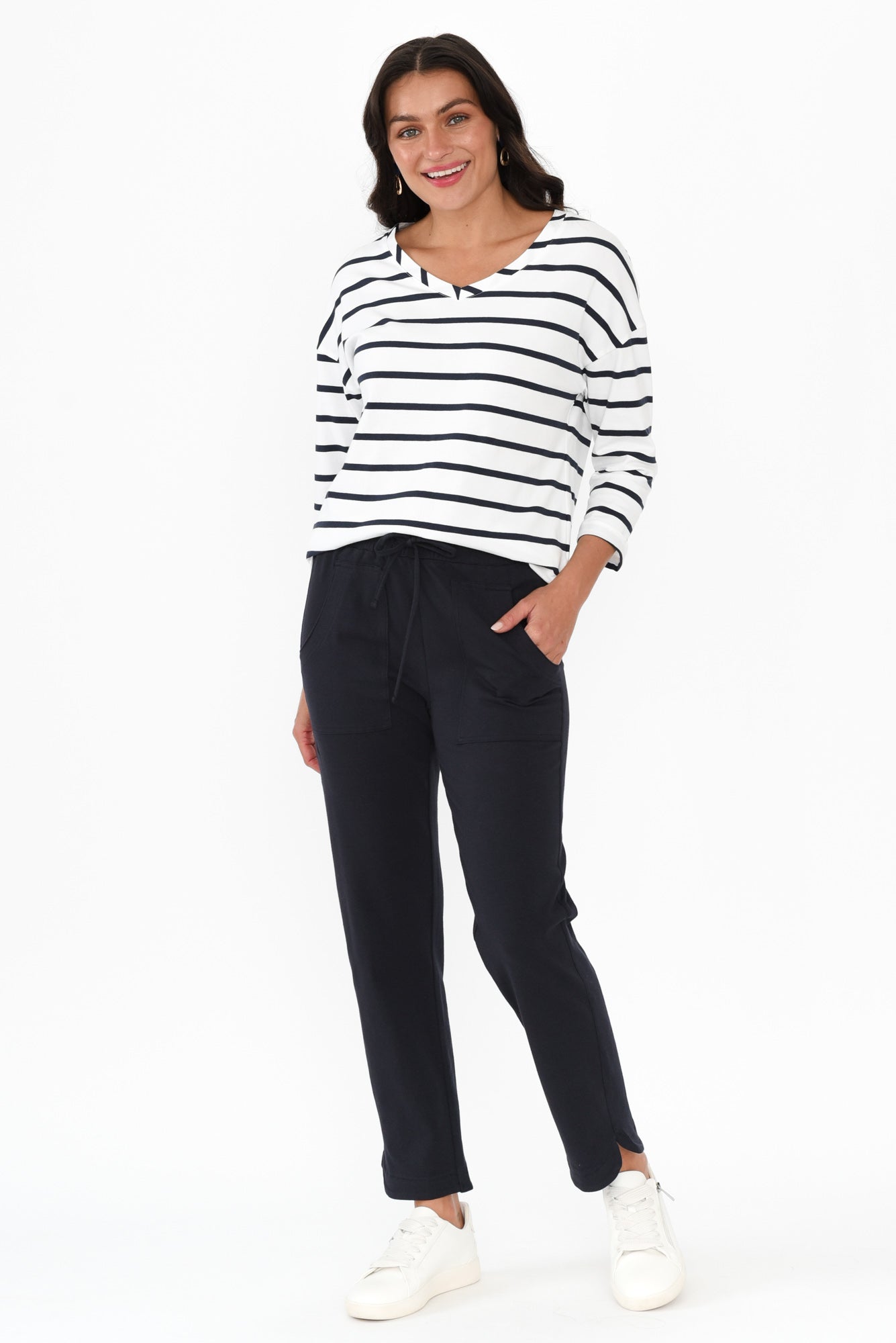 Angie Navy Cotton Drawstring Pants