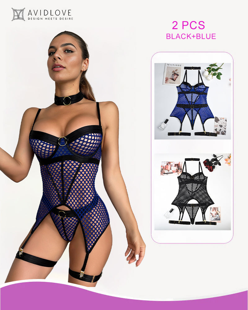 Fishnet Mesh Corset Bustier Lingerie