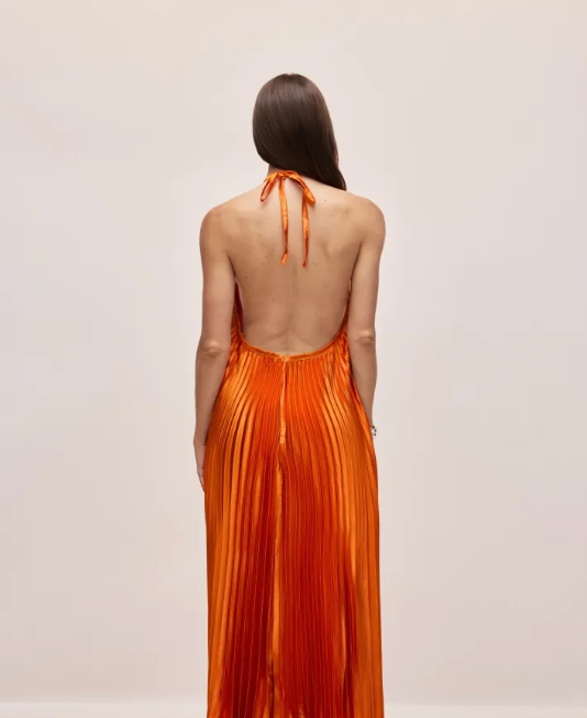 Kyla - Chic Pleated Halter Neck Maxi Dress