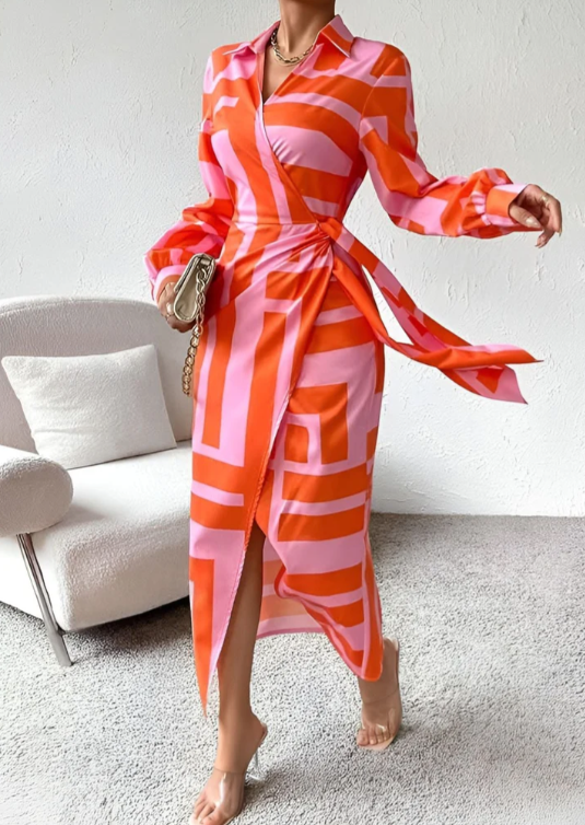 Bernice - Striped Midi Shirt Dress