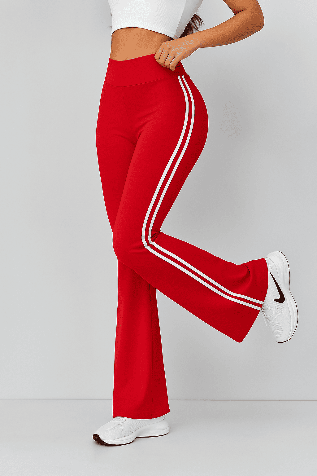 Calça Cintura Alta Bailarina | Listras Laterais Estilo Flare