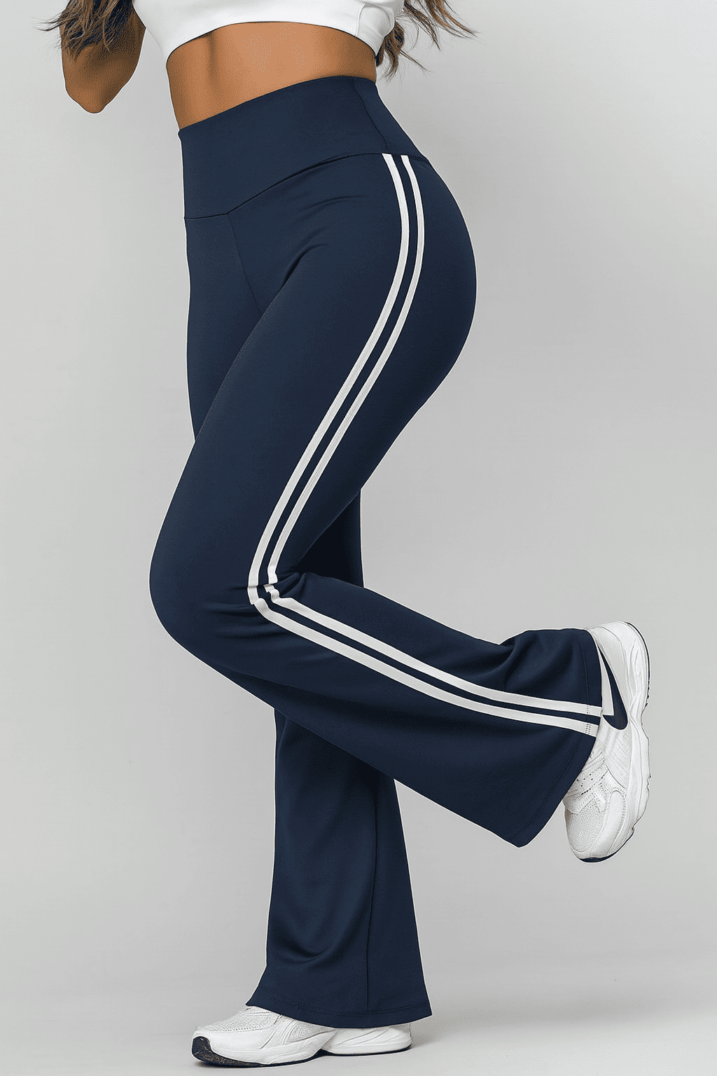 Calça Cintura Alta Bailarina | Listras Laterais Estilo Flare