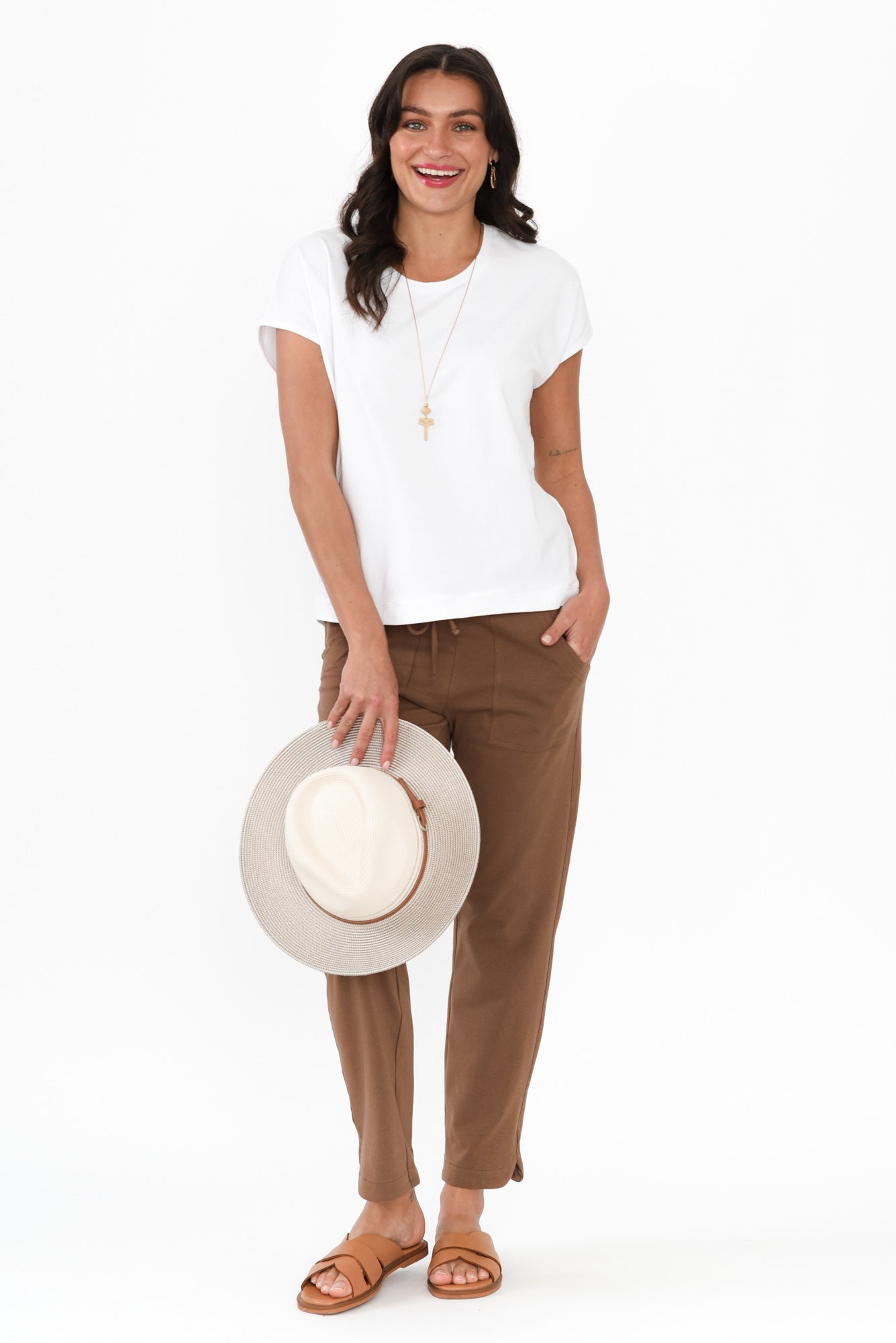 Angie Chocolate Cotton Drawstring Pants