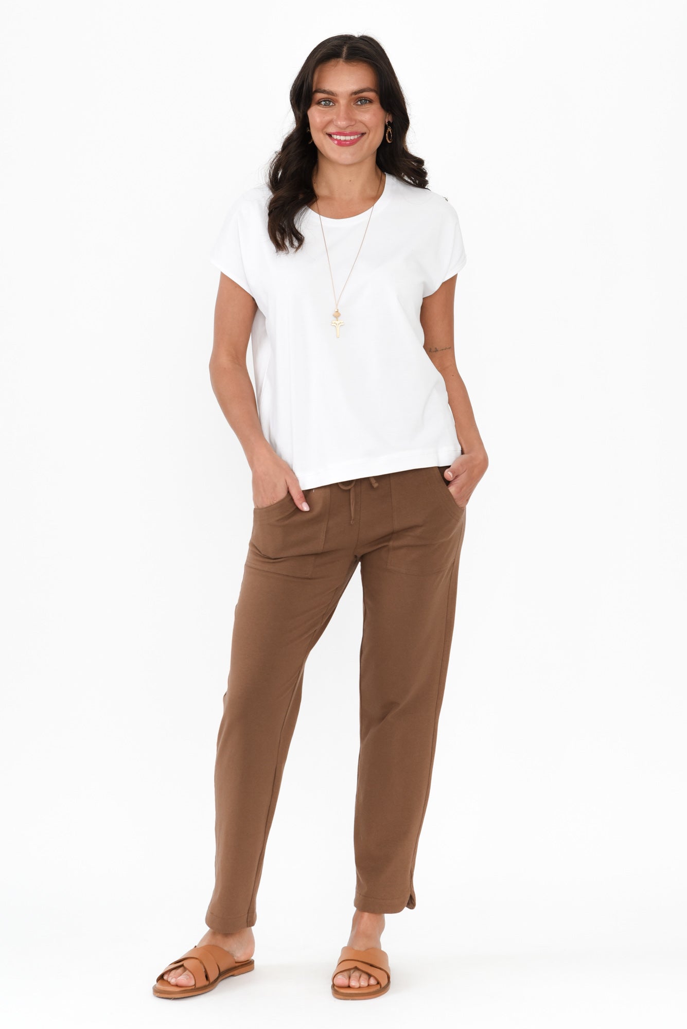 Angie Chocolate Cotton Drawstring Pants