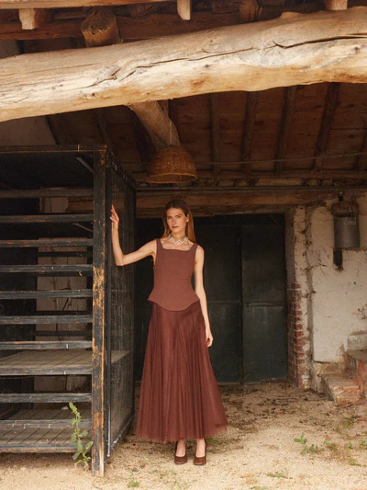 Pleated Bodice Midi Dress