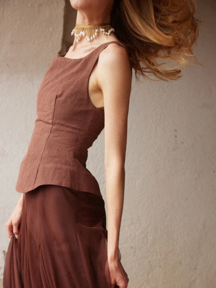 Pleated Bodice Midi Dress