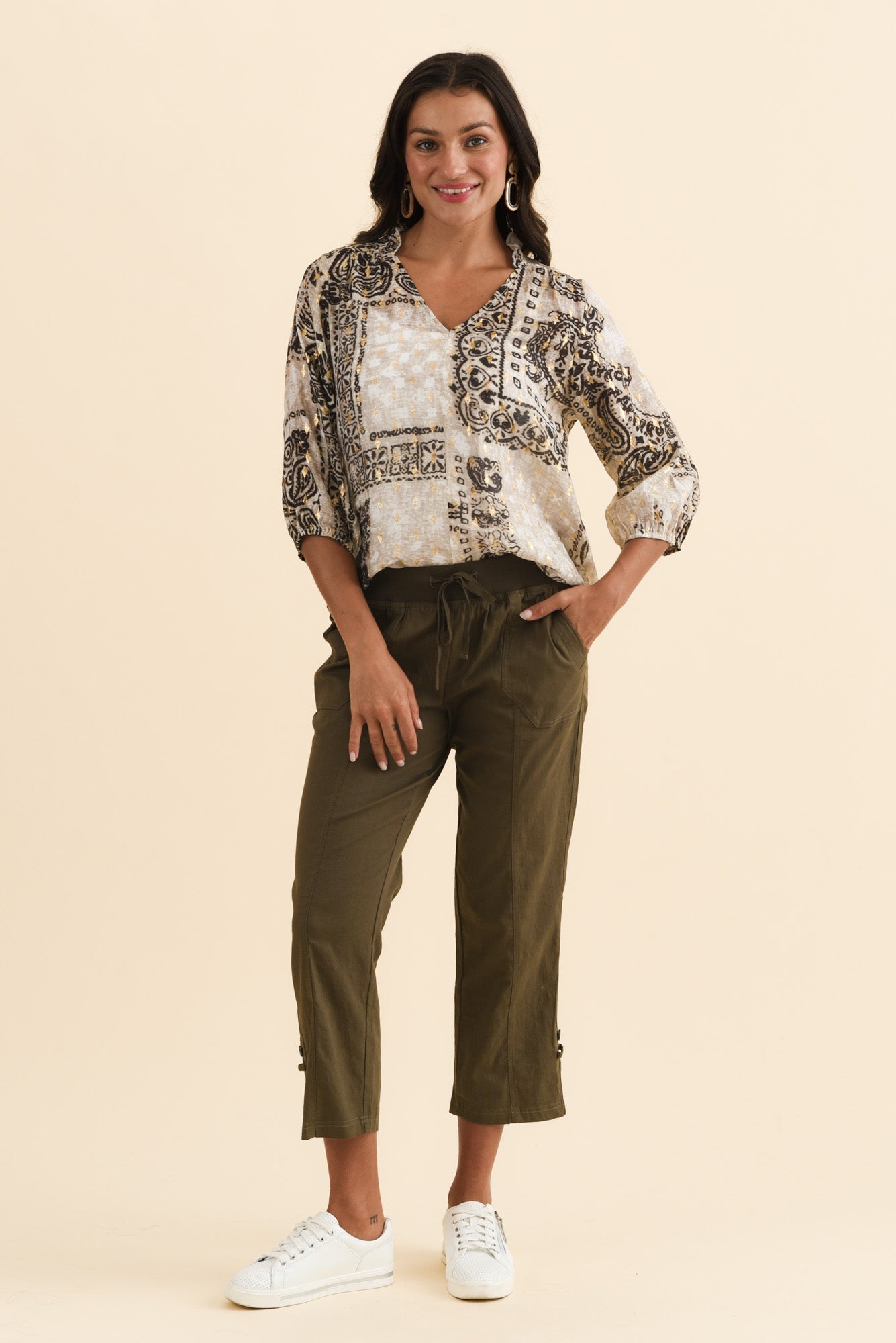 Lindsay Khaki 7/8 Cargo Pants