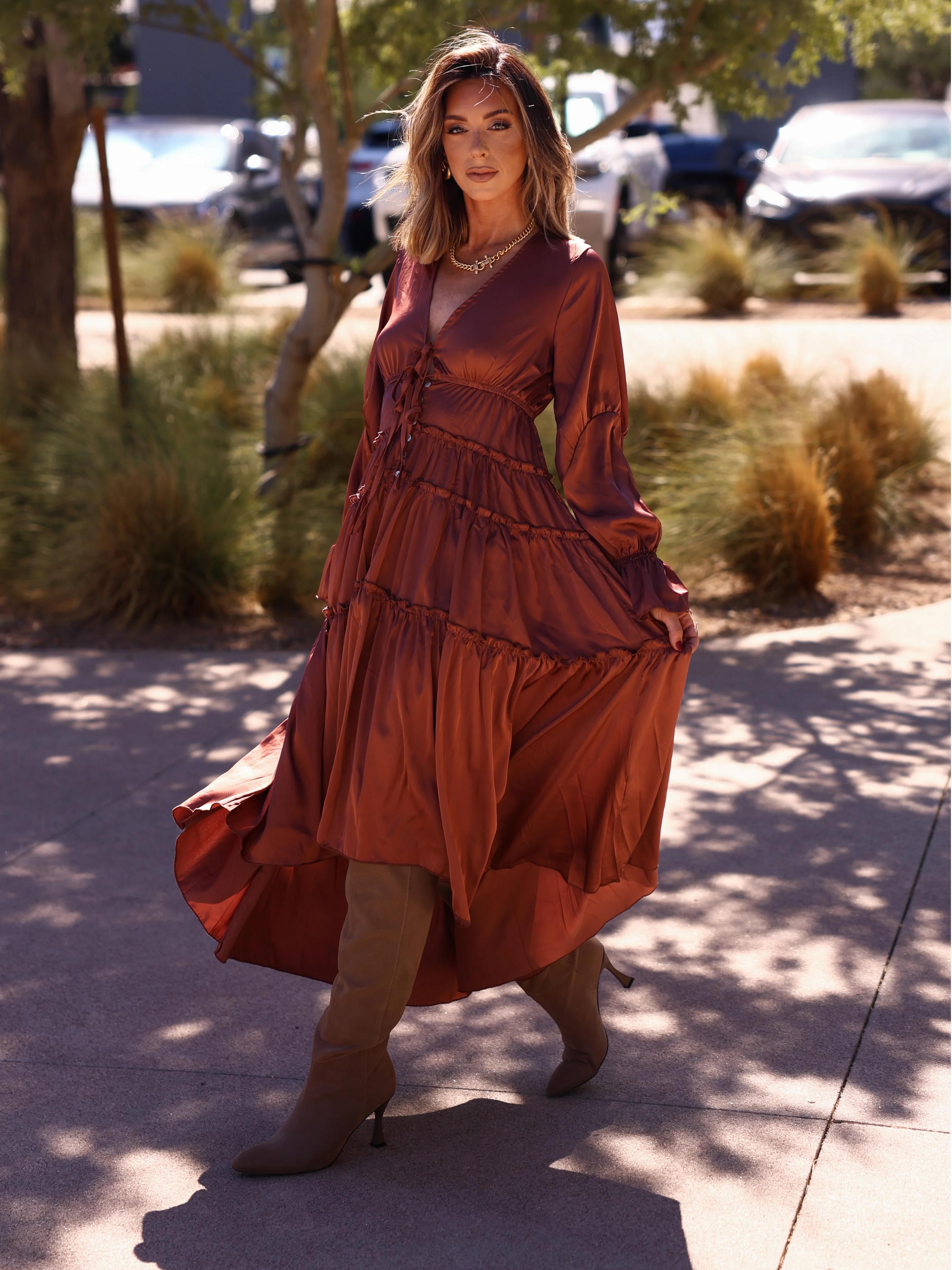 Satin Tiered Maxi Dress