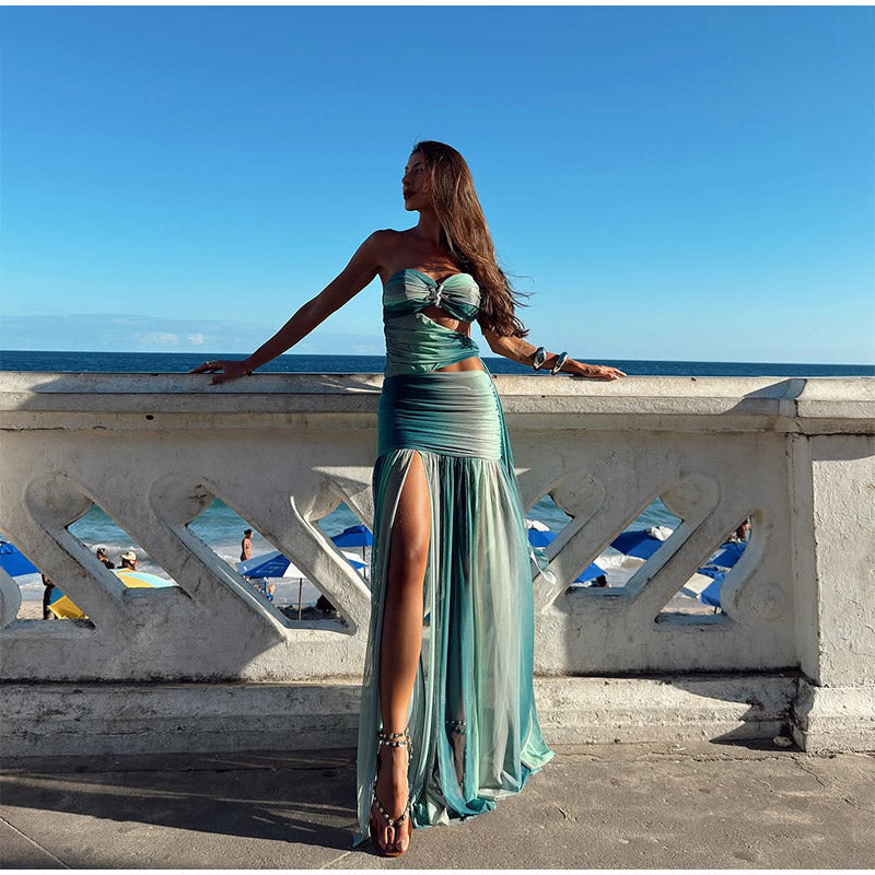 Azure Gradient Strapless Maxi Dress – VEITCHE Elegance | Summer Collection