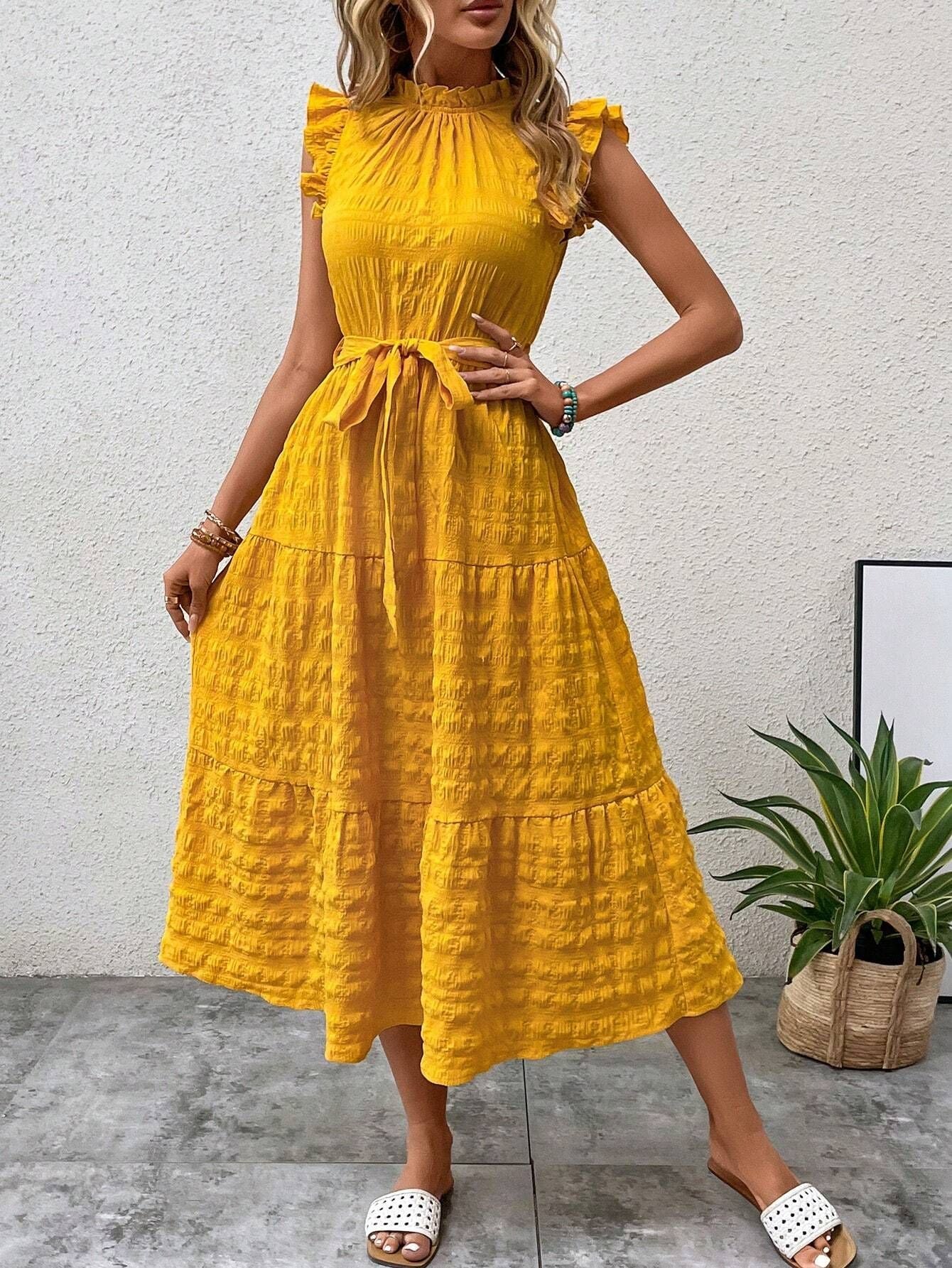 Sunset Whisper Midi Dress – Breezy Tiered Dress with Ruffle Sleeves