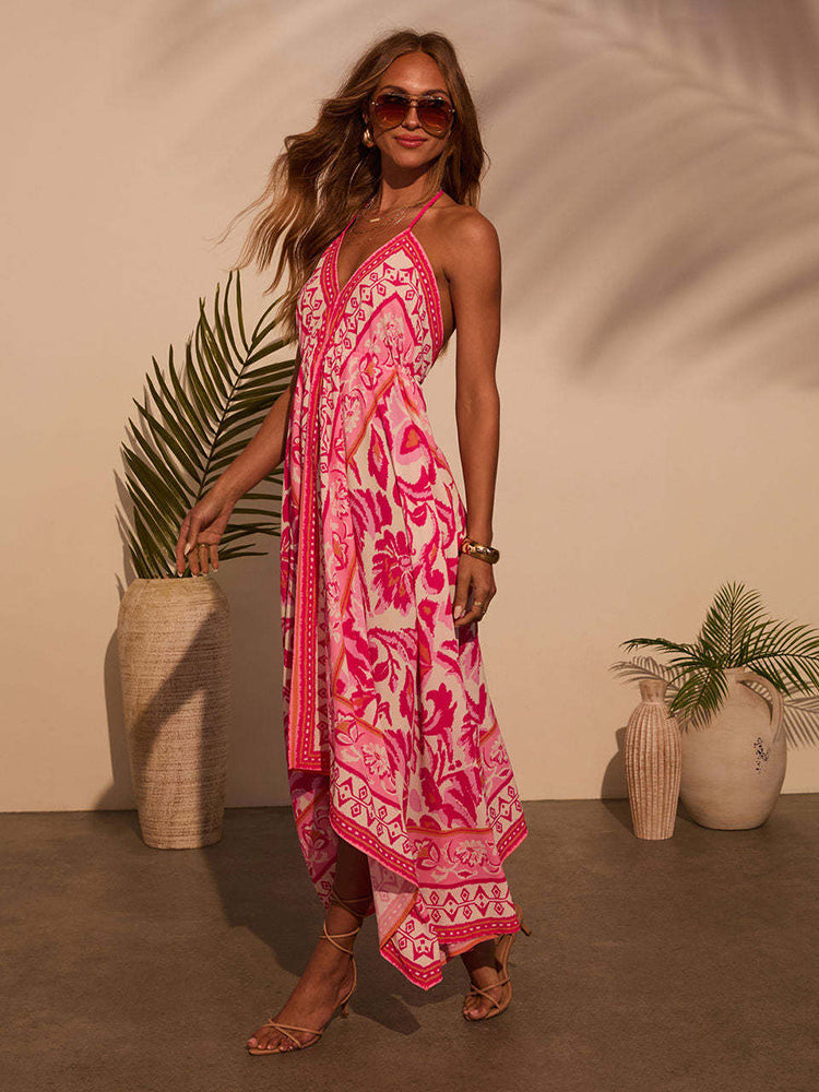 Bohemian Floral Dress – Tropical Halter Dress for Summer Freedom