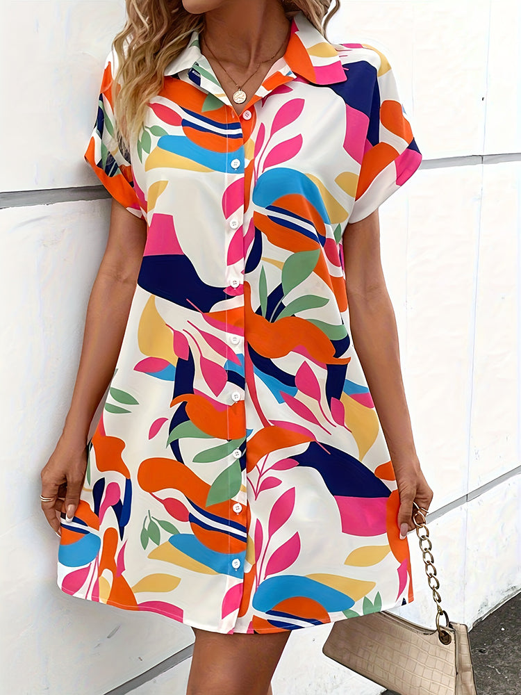 UrbanMuse 3D Shirt Dress – Abstract Button-Down for Everyday Chic