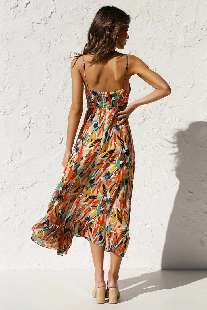 Boho Elegant Summer Dress – Vibrant Midi Dress for Vacation Looks
