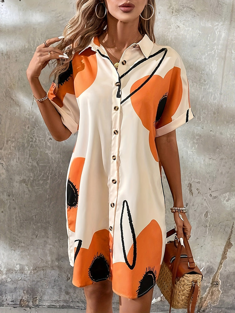 UrbanMuse 3D Shirt Dress – Abstract Button-Down for Everyday Chic