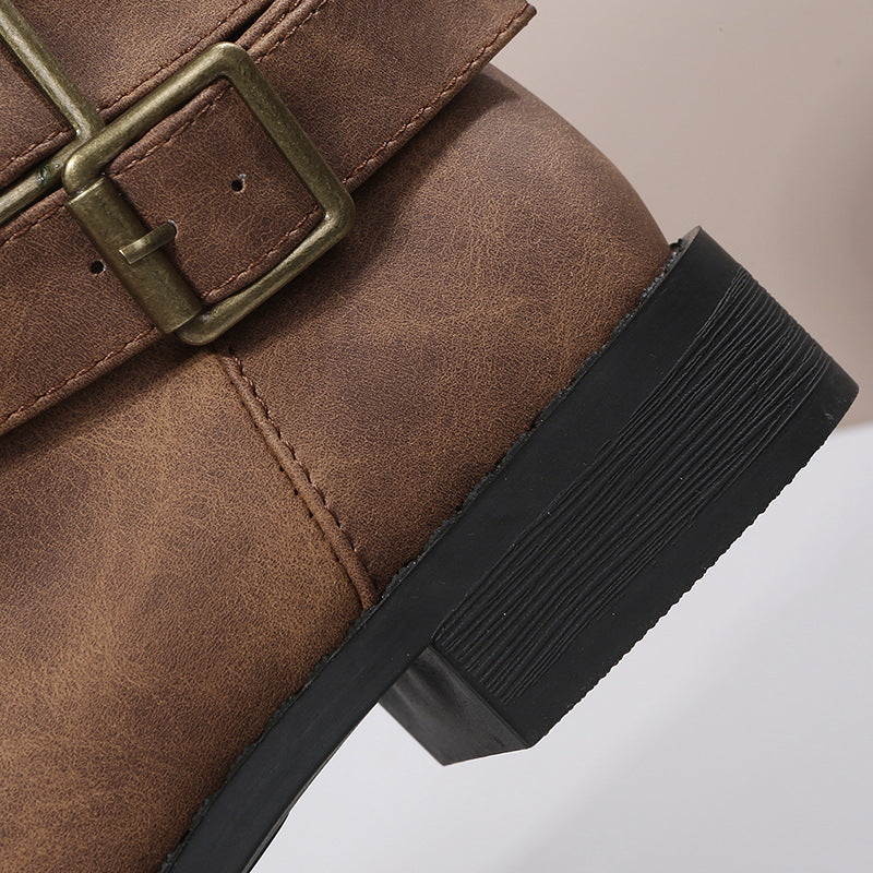 Sloane Luxe Slouch Boots – Buckle-Accented Mid-Calf Flat Boots